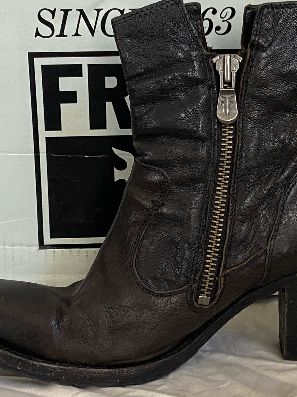 VTG 90s Frye Square Toe Leather Ankle Boots - Espresso Brown Heeled - 9.5B